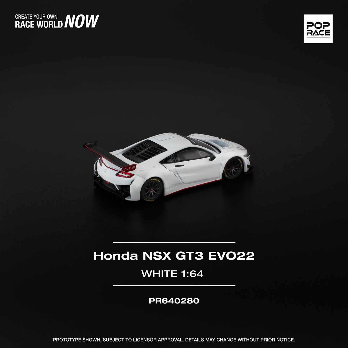 PREORDER POPRACE 1/64 HONDA NSX GT3 EVO22 - WHITE PR640280 (Approx. Release Date: Q3 2025 and subject to the manufacturer's final decision)