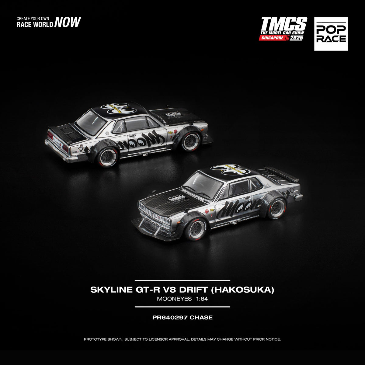 POPRACE 1/64 SKYLINE GT-R V8 DRIFT (HAKOSUKA) MOONEYES TMCS