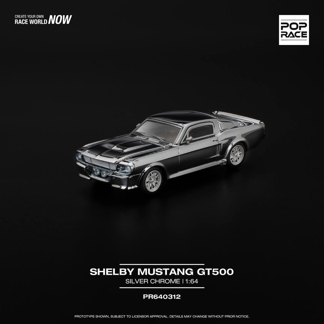 PREORDER POPRACE 1/64 SHELBY MUSTANG GT500 - SILVER CHROME PR640312 (Approx. Release Date: Q3 2025 and subject to the manufacturer's final decision)