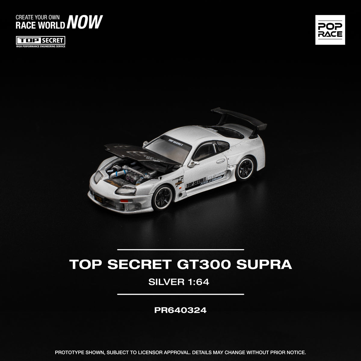 PREORDER POPRACE 1/64 TOP SECRET GT300 SUPRA SILVER PR640324