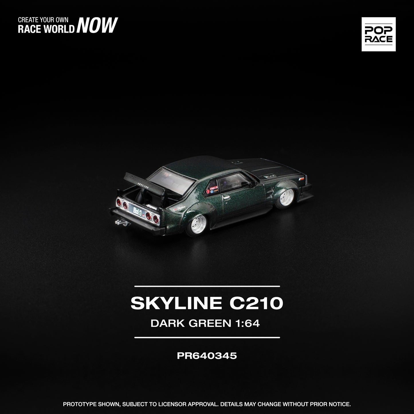 PREORDER POPRACE 1/64 SKYLINE C210 DARK GREEN PR640345 (Approx. Release Date: Q4 2025 and subject to the manufacturer's final decision)