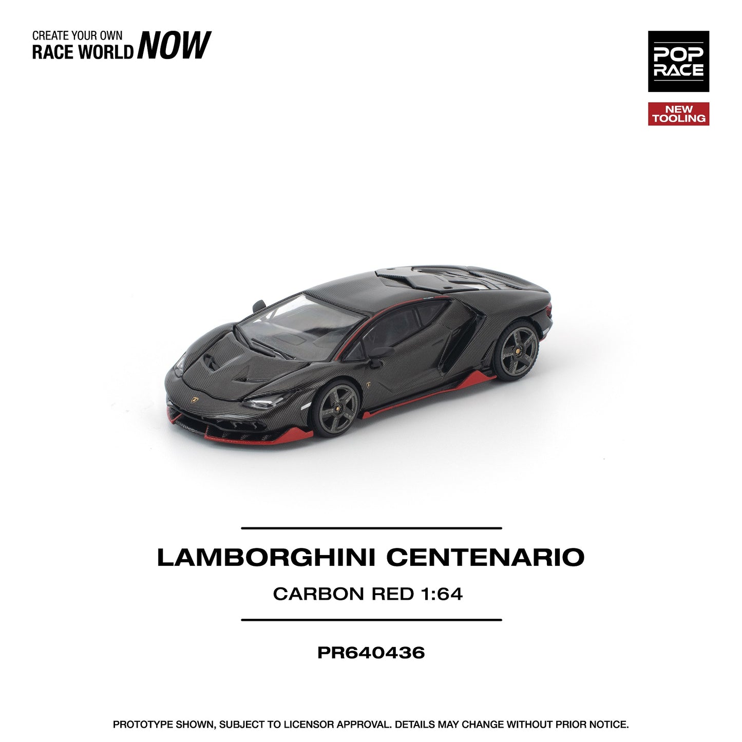 PREORDER POPRACE 1/64 LAMBORGHINI CENTENARIO CARBON/RED PR640436 (Approx. Release Date: Q1 2026 and subject to the manufacturer's final decision)