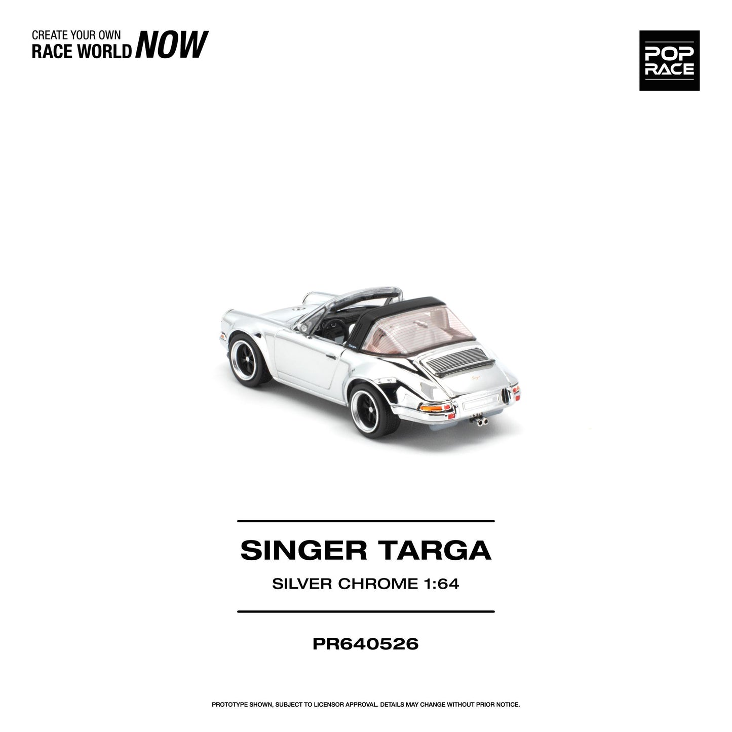 PREORDER POPRACE 1/64 SINGER TARGA - SILVER CHROME PR640526 (Approx. Release Date: Q1 2027 and subject to the manufacturer's final decision)