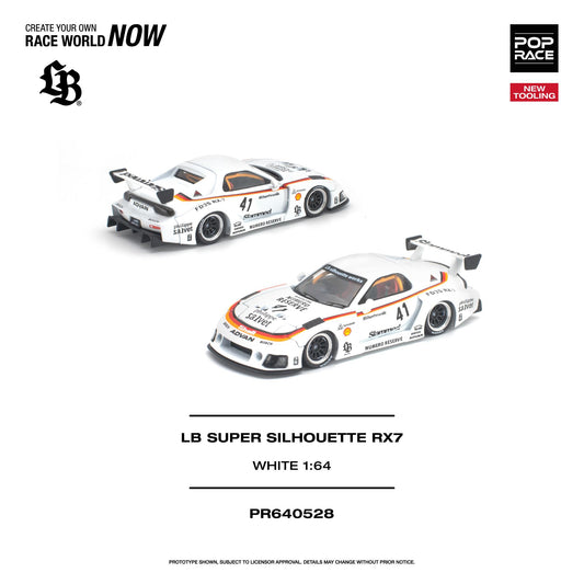 PREORDER POPRACE 1/64 LB SUPER SILHOUETTE RX7 (FD3S) WHITE NEW TOOLING PR640528 (Approx. Release Date: Q4 2026 and subject to the manufacturer's final decision)