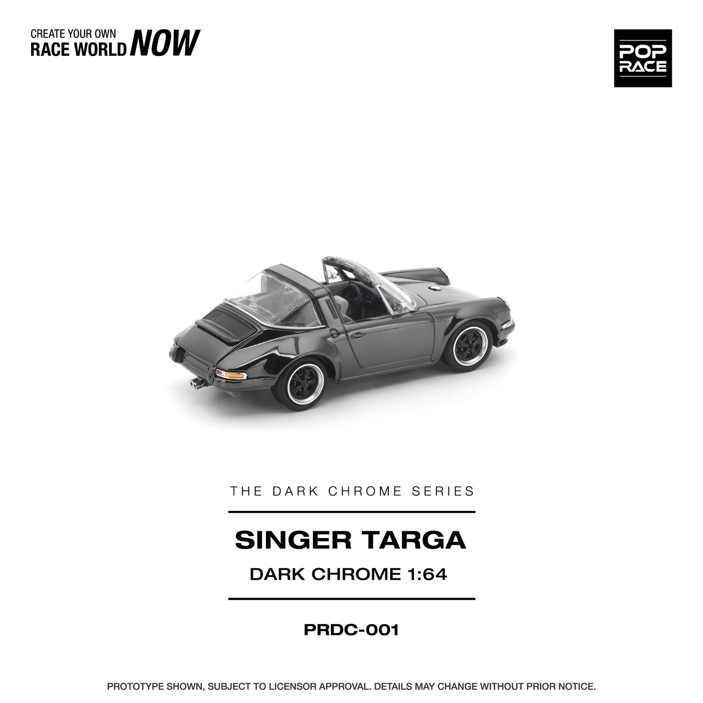 PREORDER POPRACE 1/64 SINGER TARGA DARK CHROME PRDC001 (Approx. Release Date: Q1 2026 and subject to the manufacturer's final decision)