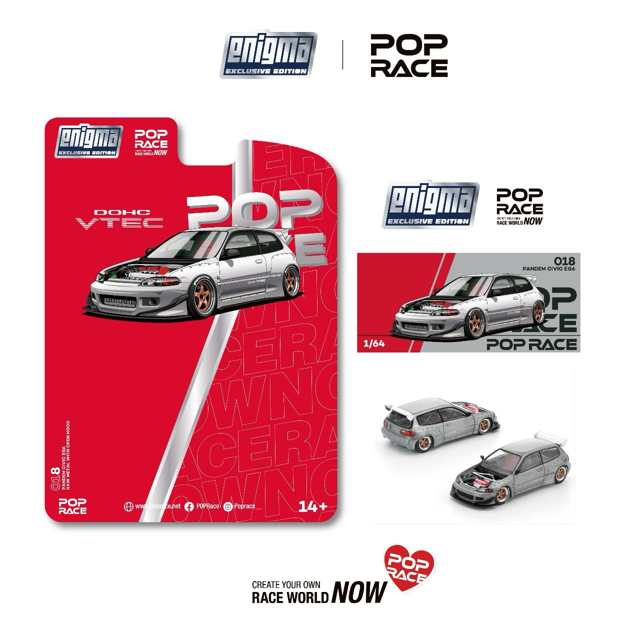 PREORDER POPRACE 1/64 PANDEM CIVIC EG6 RAW METAL (enigma exclusive edition) PRE018 (Approx. Release Date: Q4 2025 and subject to the manufacturer's final decision)