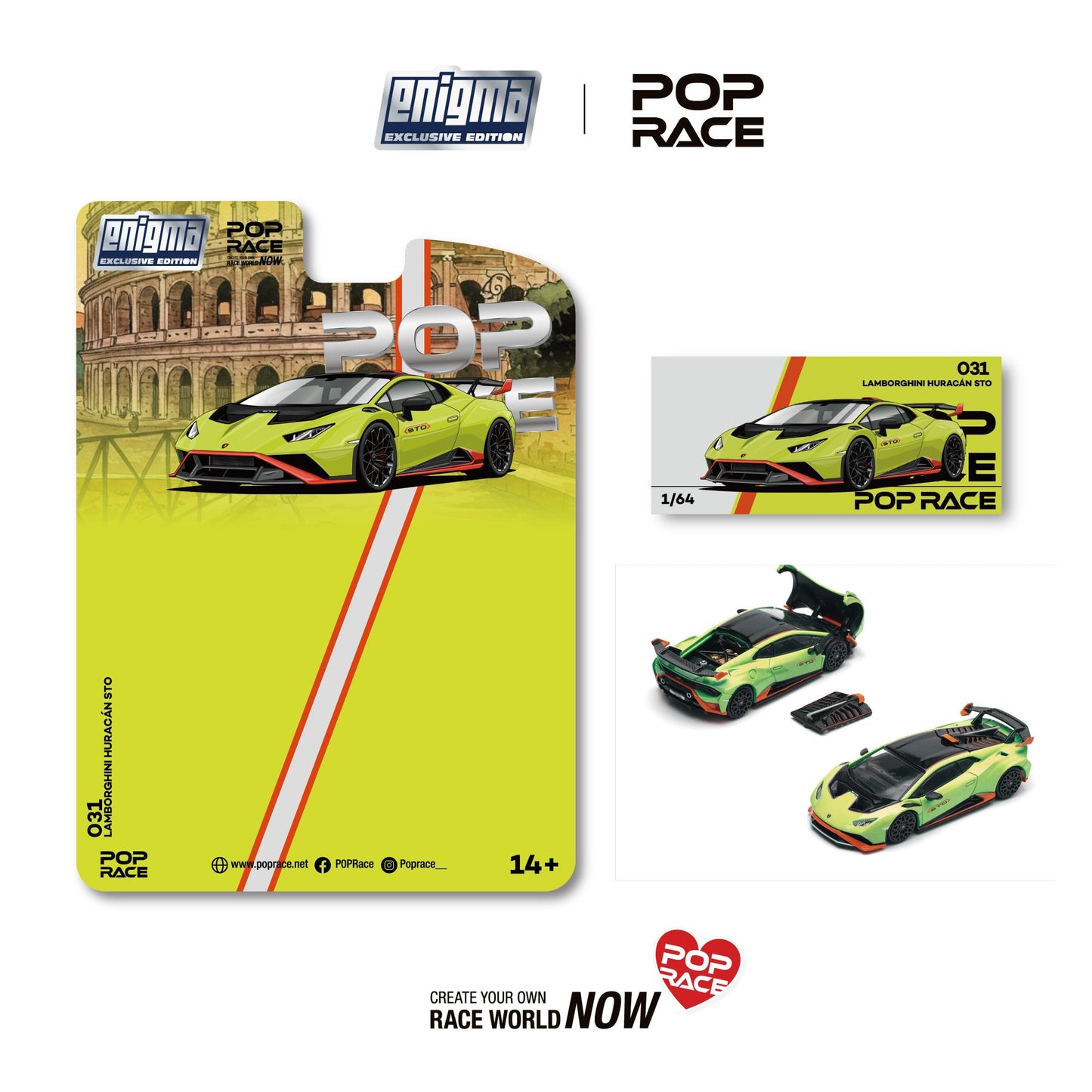 PREORDER POPRACE 1/64 LAMBORGHINI HURACAN STO - VERDE CITREA/ARACIO DAC (enigma exclusive edition) PRE031 (Approx. Release Date: Q3 2026 and subject to the manufacturer's final decision)