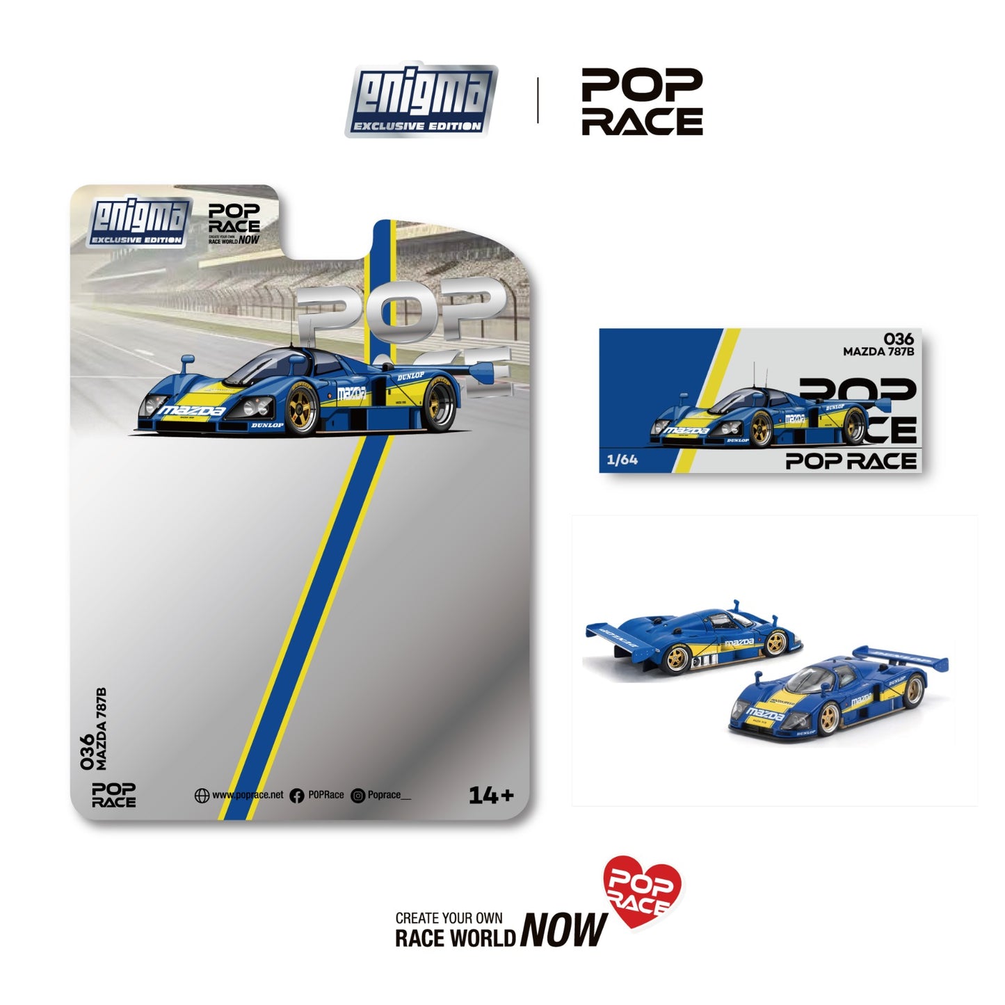 PREORDER POPRACE 1/64 MAZDA 787B RACING BLUE/YELLOW (enigma exclusive edition) PRE036 (Approx. Release Date: Q1 2027 and subject to the manufacturer's final decision)