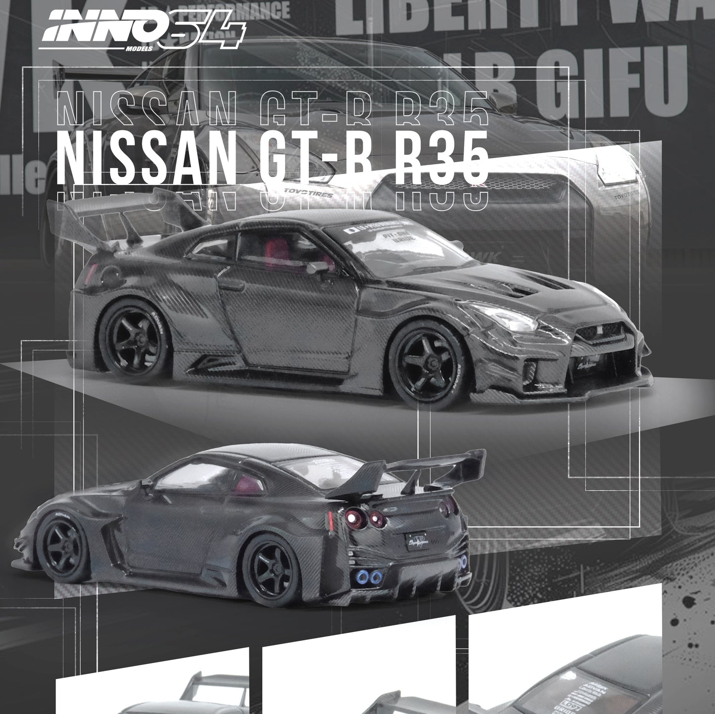 INNO64 1/64 NISSAN GT-R (R35) LBWK SUPER SILHOUETTE 35GT-RR Full Carbon IN64-LBWKR35-FC