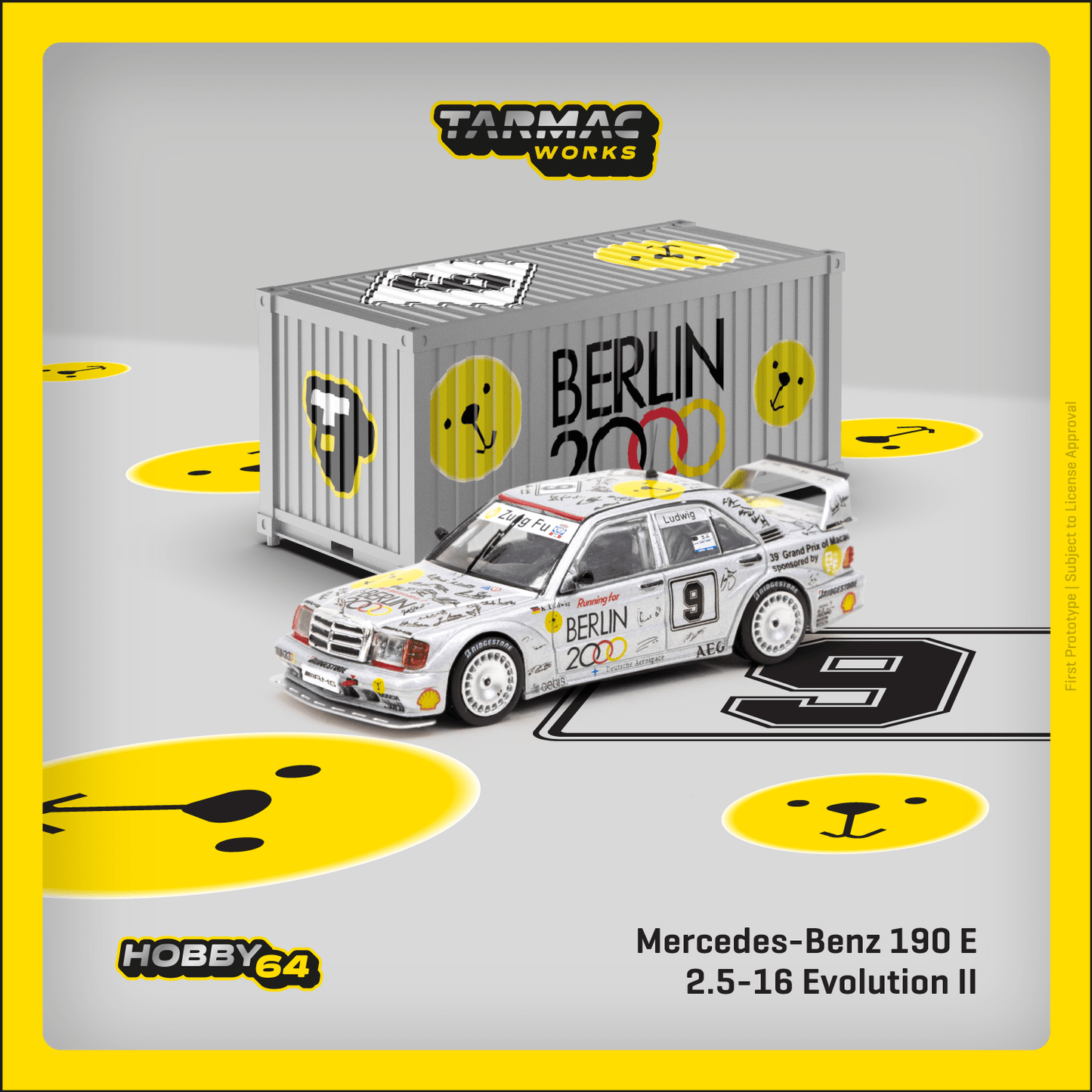 TARMAC WORKS HOBBY64 1/64 Mercedes-Benz 190 E 2.5-16 Evolution II Macau Guia Race 1992 K.Ludwig with Container T64-024-92MGP09