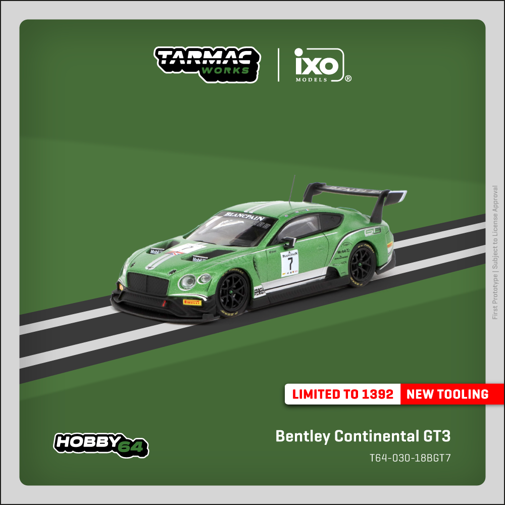 TARMAC WORKS HOBBY64 1/64 Bentley Continental GT3 Blancpain GT Series 2018 Testing Livery T64-030-18BGT7