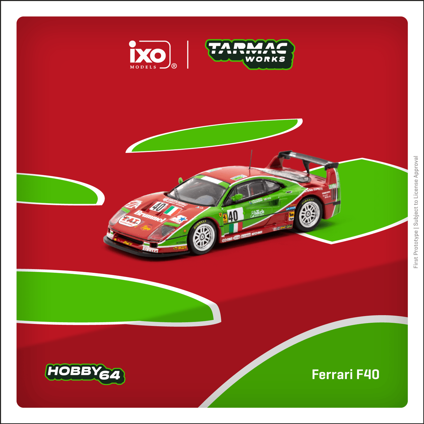 TARMAC WORKS HOBBY64 1/64 Ferrari F40 24h of Le Mans 1995 A. Olofsson / L. Della Noce / T. Ota T64-075-95LM40