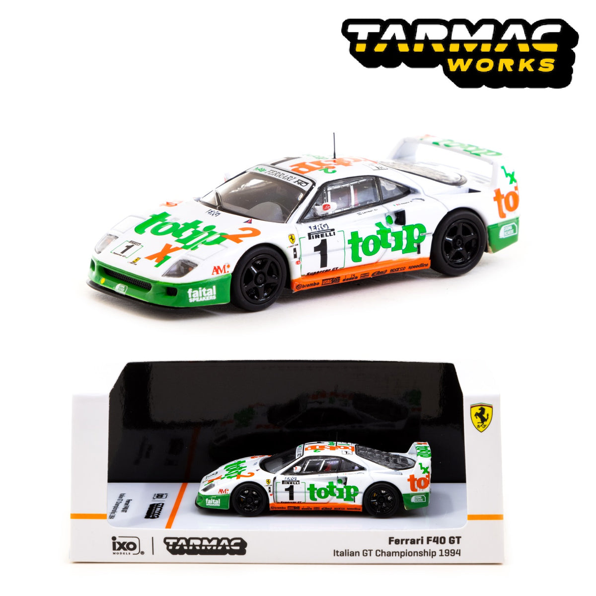 TARMAC WORKS HOBBY64 1/64 Ferrari F40 GT Italian GT Championship 1994 F.  D'Amore / O. Larrauri HK Toycar Salon 2023 T64-076-94IGT01