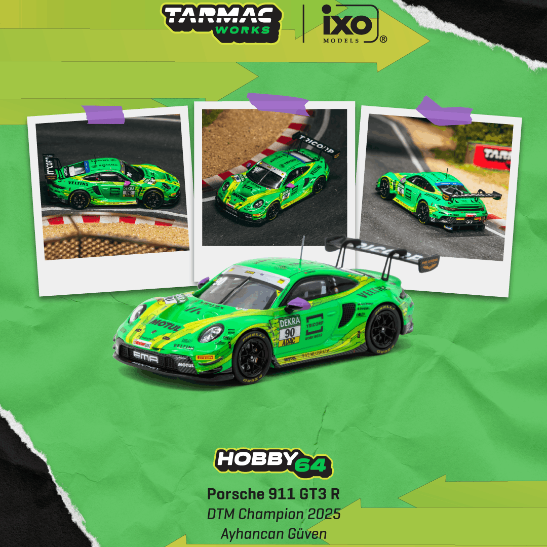 PREORDER Tarmac Works HOBBY64 1/64 Porsche 911 GT3 R DTM Champion 2025 Ayhancan Güven (Display Case) T64-084-25DTM90 (Approx. Release Date : Q4 2026 subject to manufacturer's final decision)