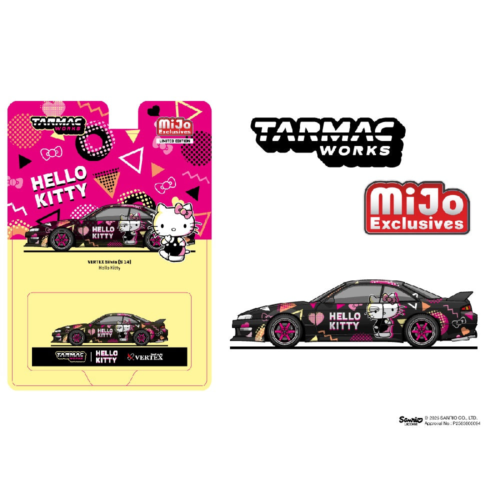 PREORDER TARMAC WORKS 1/64 Vertex Nissan Silvia S14 Hello Kitty Special Limited Edition – Black Chrome – Mijo Exclusive T64G-018-HK (Approx. Release Date : August 2025 subject to manufacturer's final decision)