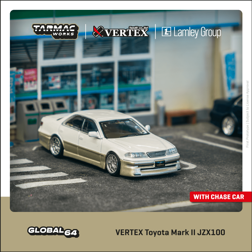 Tarmac Works GLOBAL64 1/64 VERTEX Toyota Mark II JZX100 White Metallic Lamley Special Edition T64G-024-WH