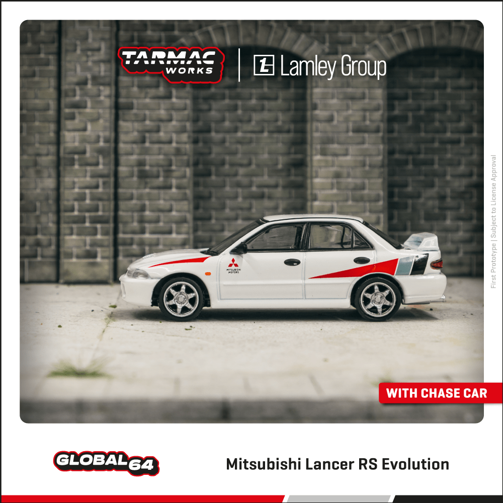 Tarmac Works GLOBAL64 1/64 Mitsubishi Lancer RS Evolution White Lamley Special Edition T64G-048-RS