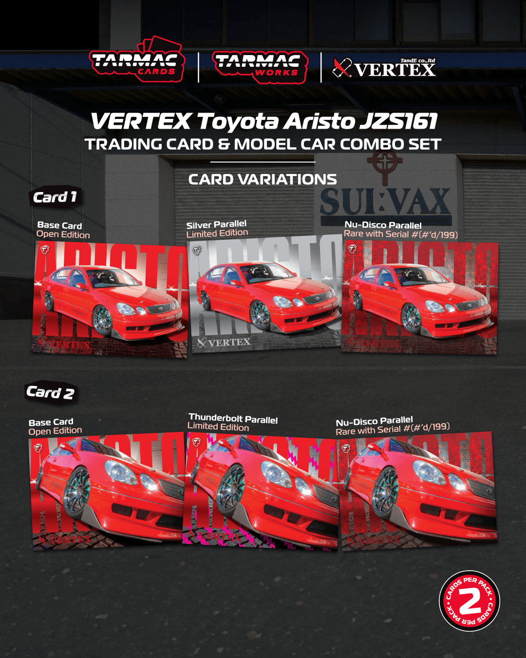 PREORDER TARMAC WORKS GLOBAL64 1/64 VERTEX Toyota Aristo JZS161 Red Model Car + Trading Cards Combo Set T64G-081-RE (Approx. Release Date : APR 2026 subject to manufacturer's final decision)