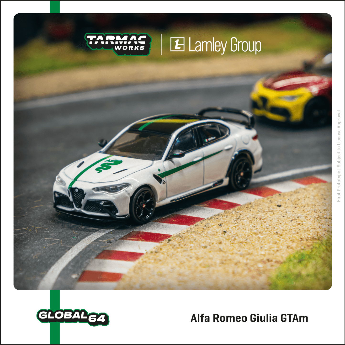 TARMAC WORKS GLOBAL64 1/64 Alfa Romeo Giulia GTAm White / Green Lamley Special Edition T64G-TL031-MWG