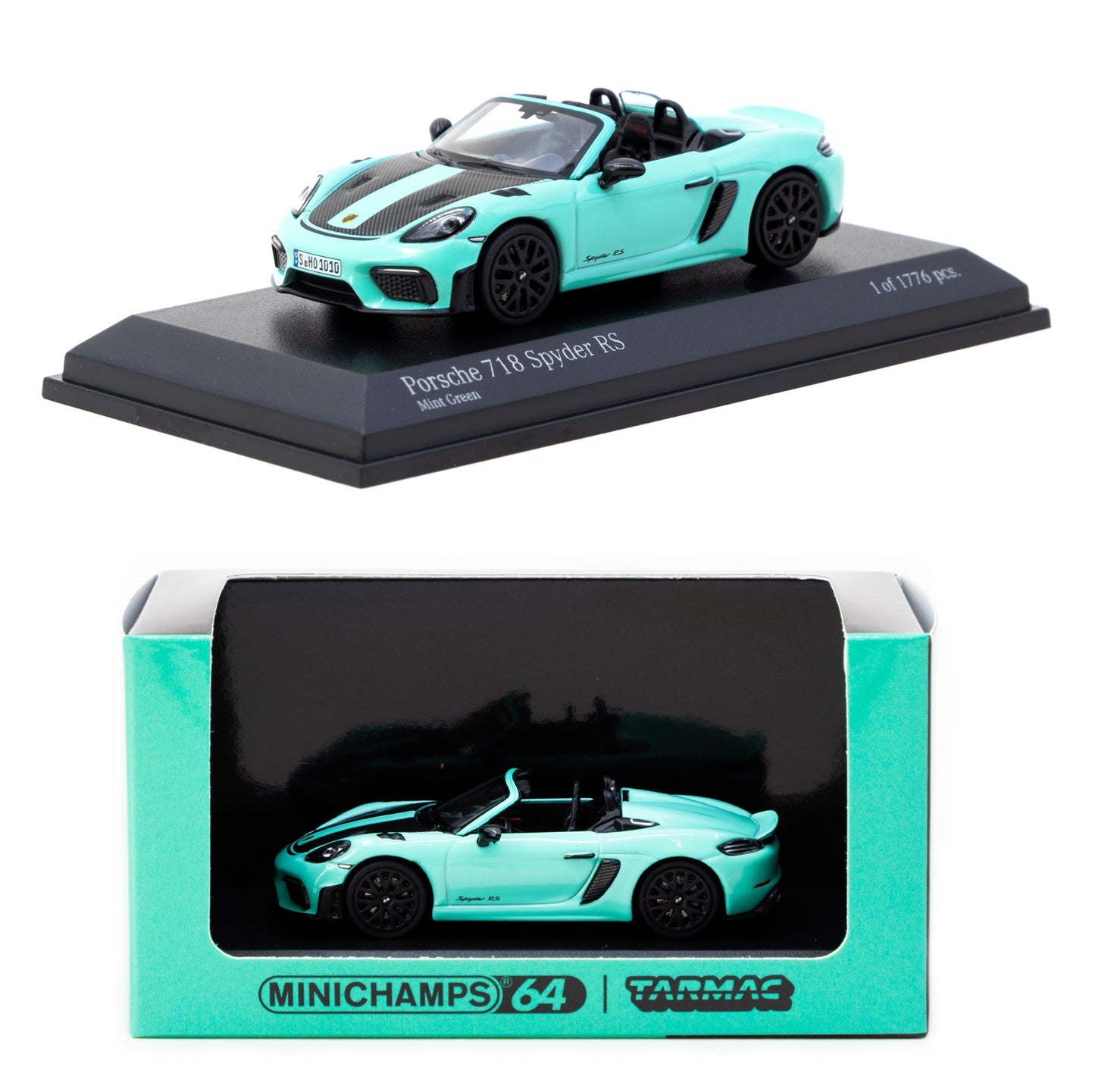 TARMAC WORKS COLLAB64 1/64 MINICHAMPS x Tarmac Works Porsche 718 Spyder RS Mint Green T64MC-008-MG (643064005)