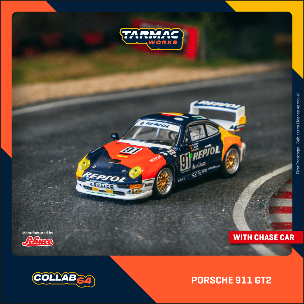 TARMAC WORKS COLLAB6464 1/64 Porsche 911 GT2 24h LE MANS 1995 #91