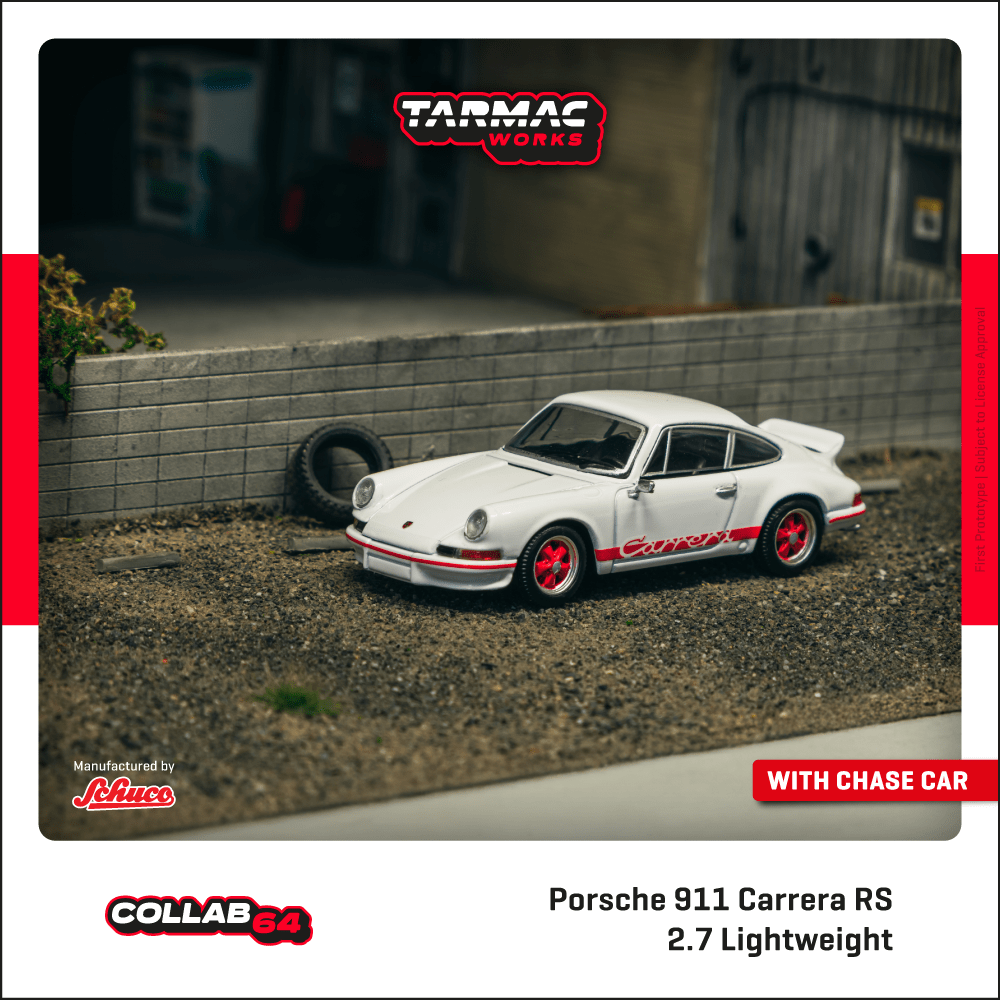PREORDER TARMAC WORKS COLLAB64 1/64 Porsche 911 Carrera RS 2.7 Lightweight White/Red T64S-023-WR (Approx. Release Date : JUNE 2025 subject to manufacturer's final decision)
