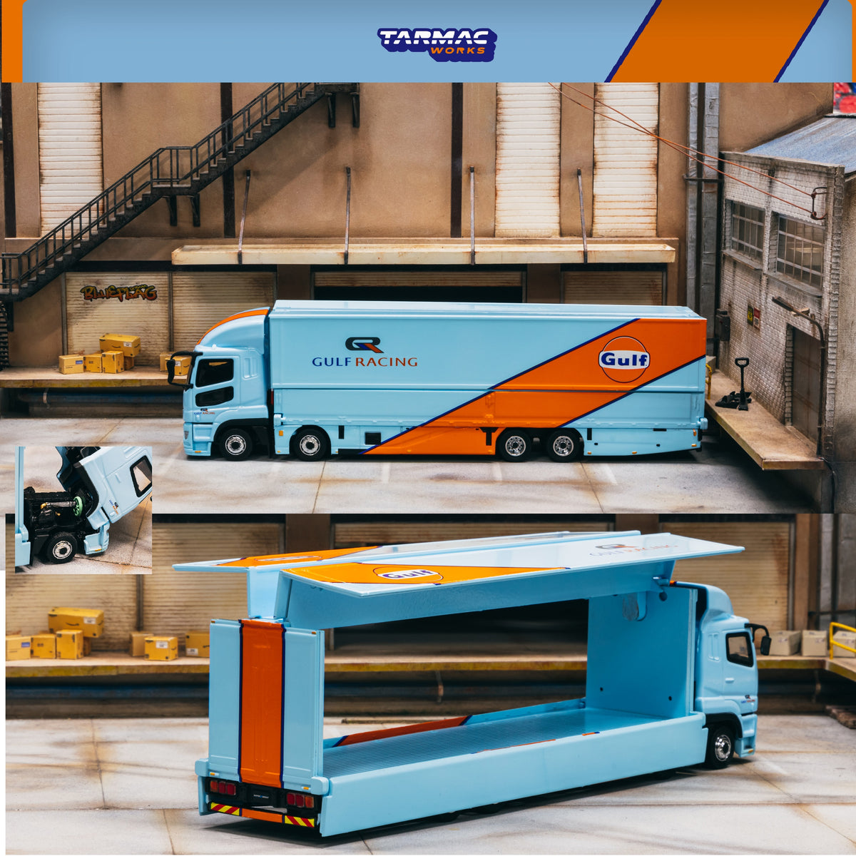 PREORDER TARMAC WORKS TRUCK64 1/64 Mitsubishi Fuso Super Great GULF Racing  T64T-TL001-GULF (Approx. Release Date : NOVEMBER 2023 subject to 