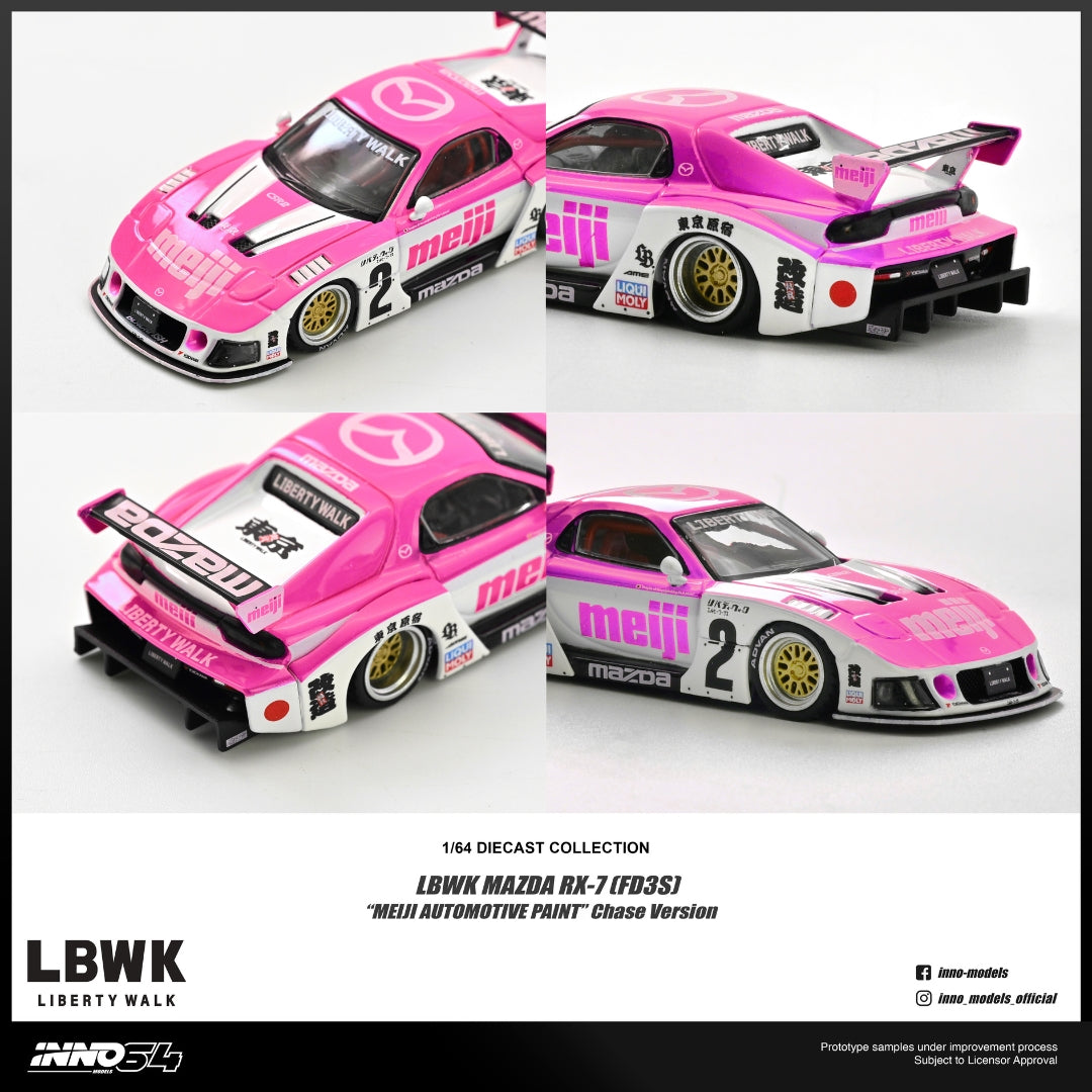 PREORDER INNO64 1/64 LBWK MAZDA RX7 (FD3S) “Meiji Automotive Paint” IN64-LBWKRX7-10 (Approx. Release Date : Q1 2027 subject to the manufacturer's final decision) **Chase cars are randomly packed**