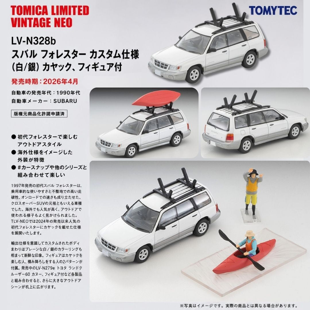 TOMYTEC TLV-NEO Subaru Forester Custom Specification (White/Silver) with Kayak and Figure LV-N328b