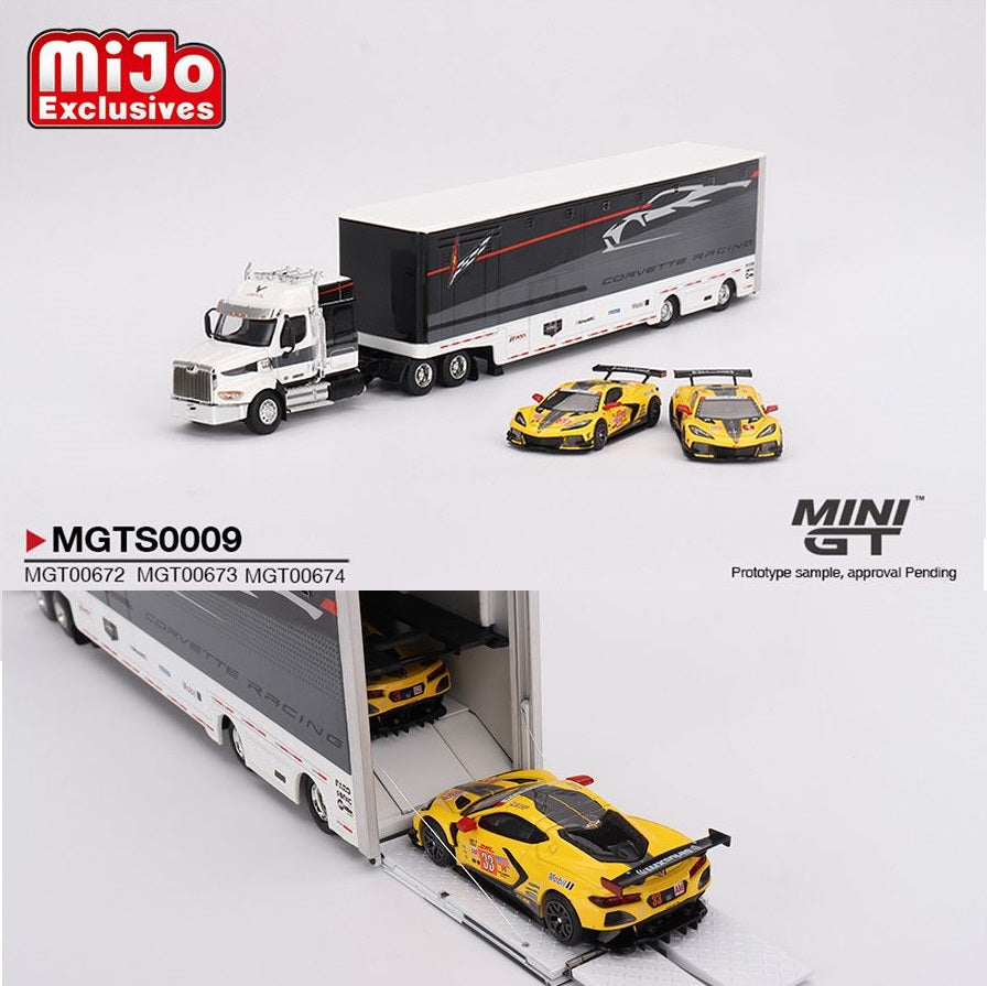MINI GT 1/64 Corvette Racing C8.R Racing Transporter Set