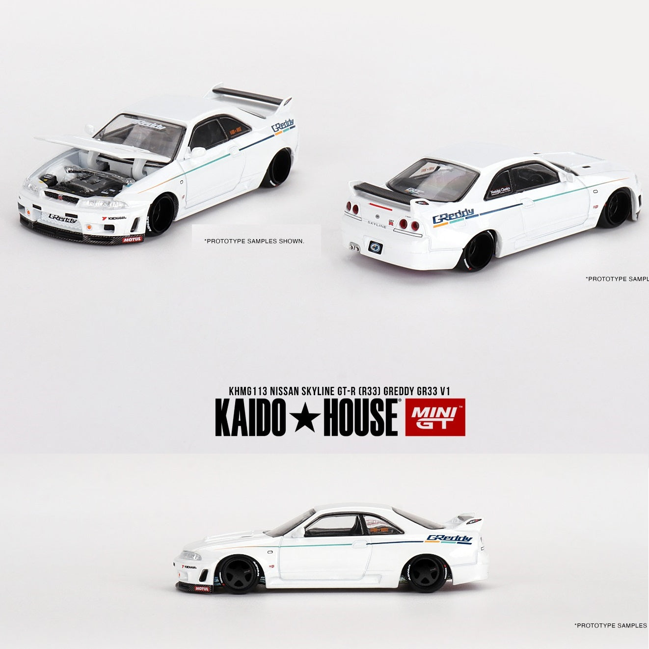 MINI GT x Kaido House 1/64 Nissan Skyline GT-R (R33) Greddy GR33 V1 KHMG113