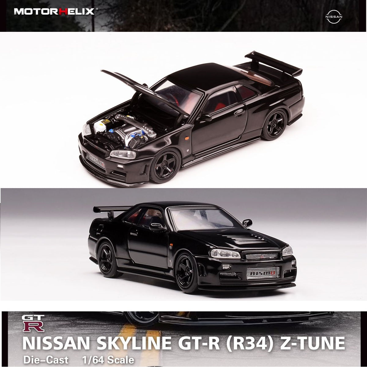 PREORDER MOTORHELIX 1/64 NISSAN SKYLINE GT-R (R34) Z-TUNE - Pearl Black  (Approx. Release Date: MAY 2024 and subject to the manufacturer's final 
