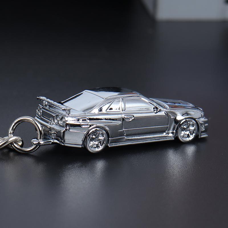 Seeker 1/87 Nissan GT-R R34 Diecast Keychain - Chrome Silver