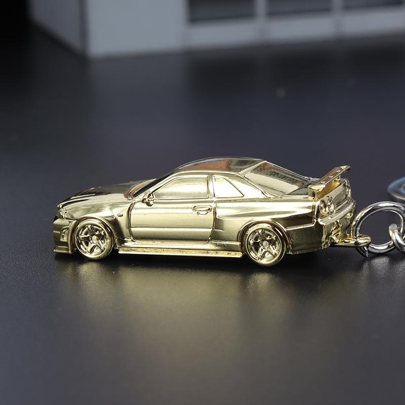 Seeker 1/87 Nissan GT-R R34 Diecast Keychain - Chrome Gold