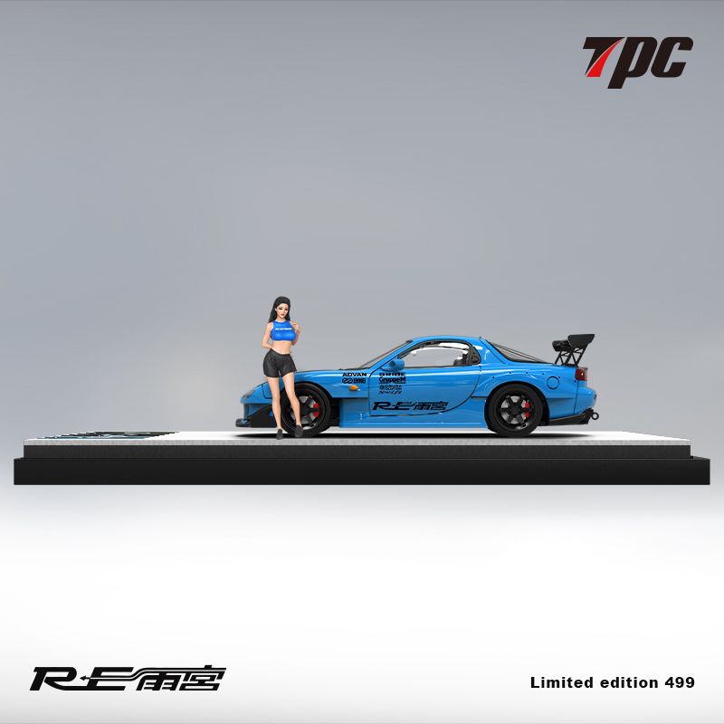 TPC 1/64 RE Amemiya FD3S RX-7 Blue - Carbon Hood with figure