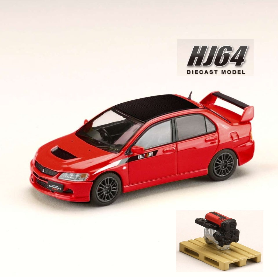 PREORDER HOBBY JAPAN 1/64 MITSUBISHI LANCER EVOLUTION 9 MR GSR JDM Customized Version with Engine Display - RED SOLID HJ647054CR (Approx. Release Date : Q2 2024 subjects to the manufacturer's final decision)