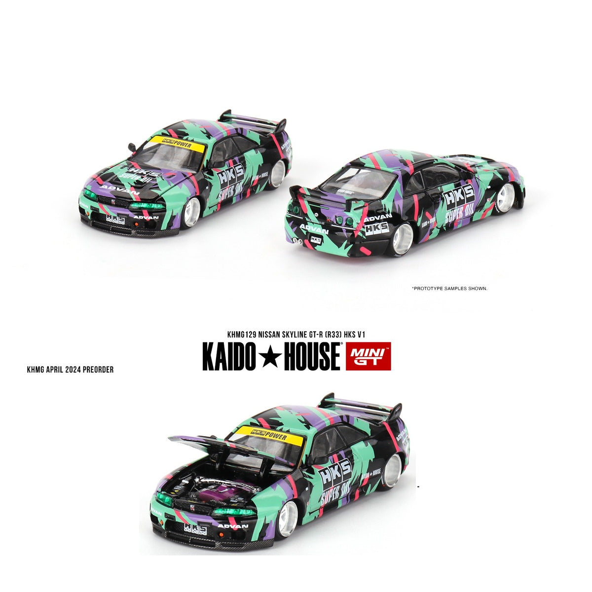 PREORDER MINI GT x Kaido House 1/64 NISSAN SKYLINE GT-R (R33) HKS V1  KHMG129 (Approx. Release Date : SEPTEMBER 2024 subject to manufacturer's  final 