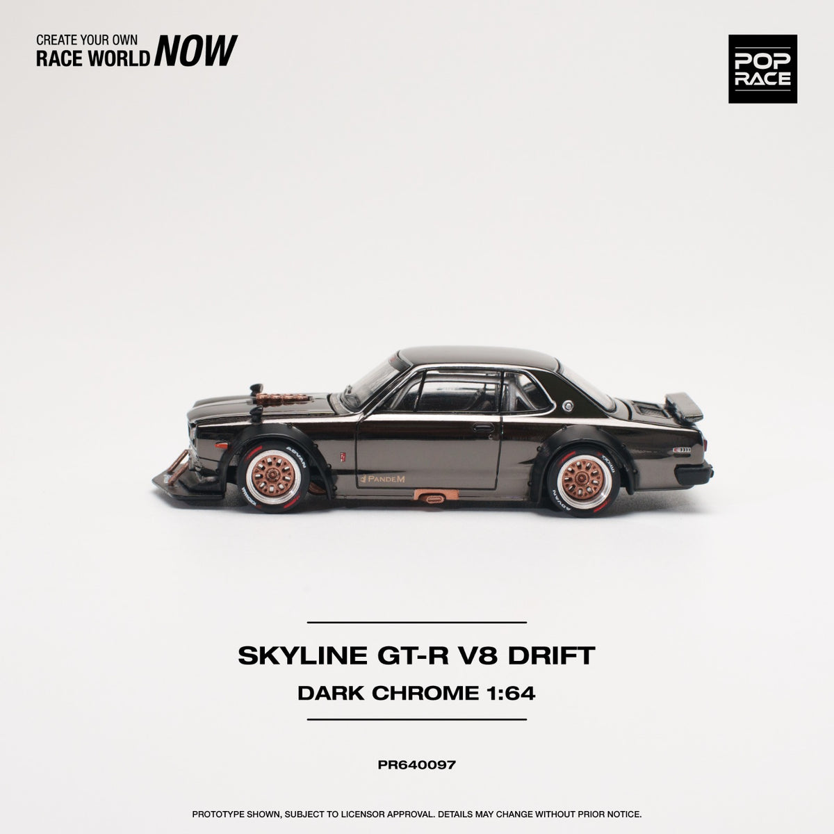 PREORDER POPRACE 1/64 SKYLINE GT-R V8 DRIFT (HAKOSUKA) DARK CHROME PR640097  (Approx. Release Date: Q3 2024 and subject to the manufacturer's final 