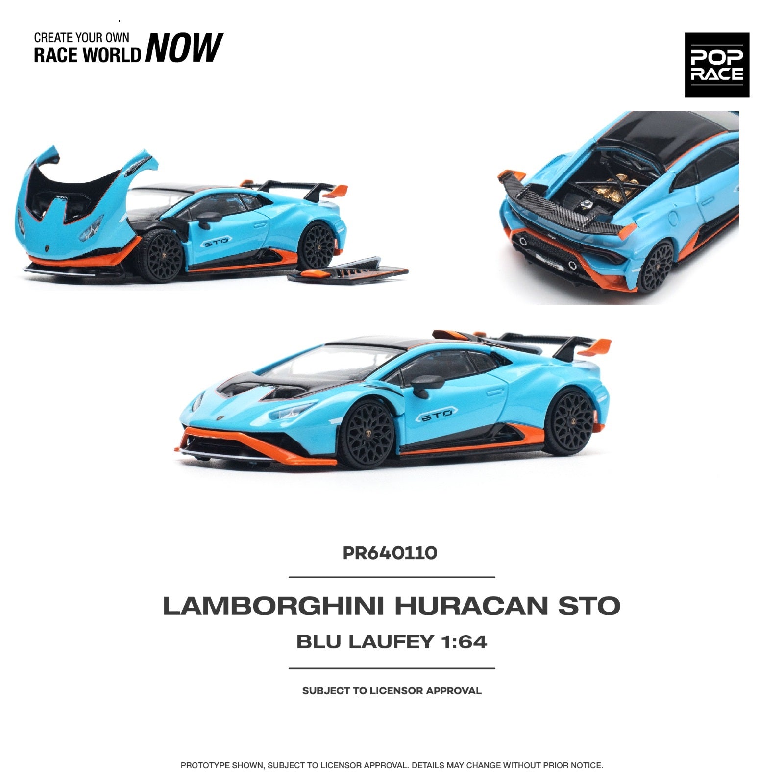 POPRACE 1/64 LAMBORGHINI HURACÁN STO BLU LAUFEY/ARANCIO XANTO