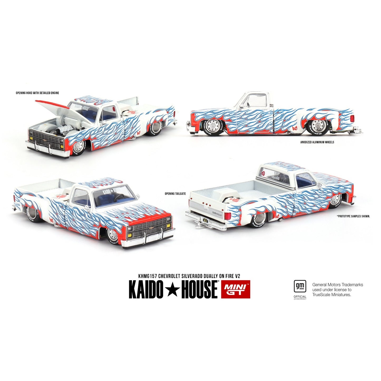 MINI GT x Kaido House 1/64 Chevrolet Silverado Dually on Fire V2 KHMG157