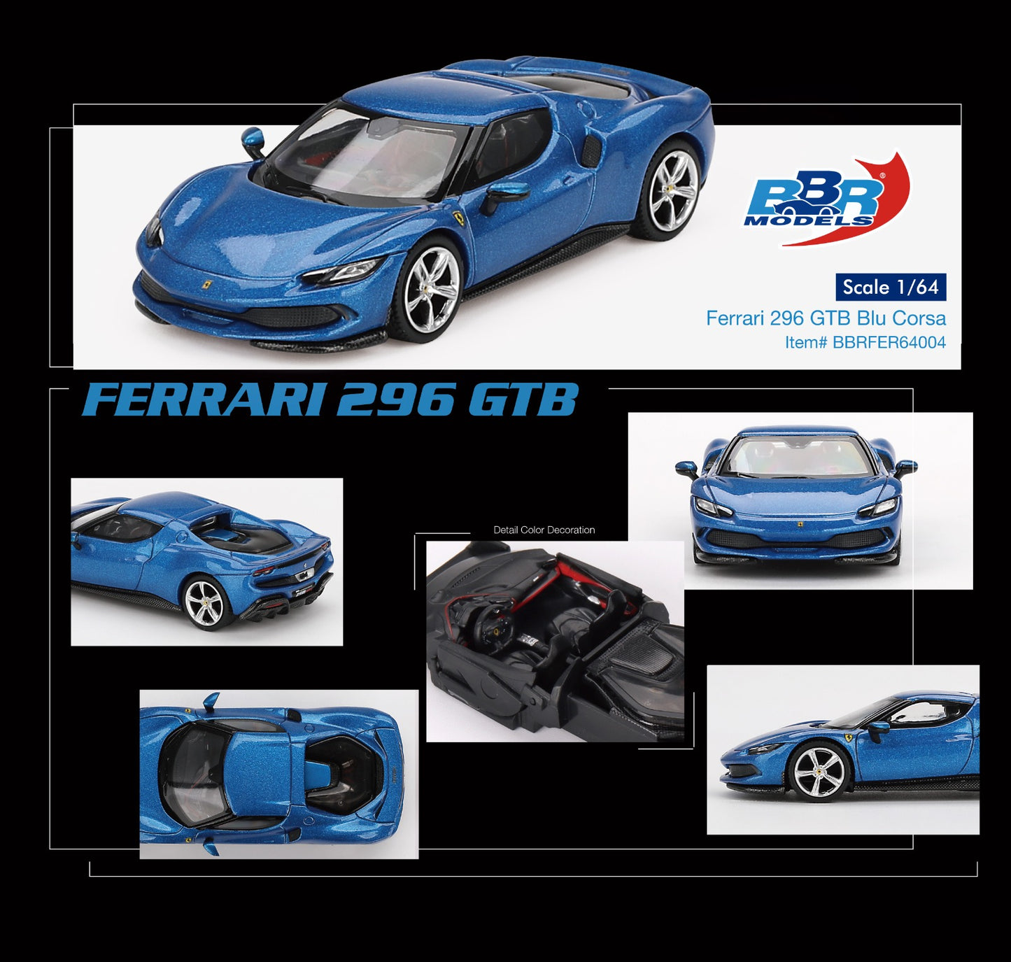 BBR 1/64 Ferrari 296 GTB Blu Corsa BBRFER64004