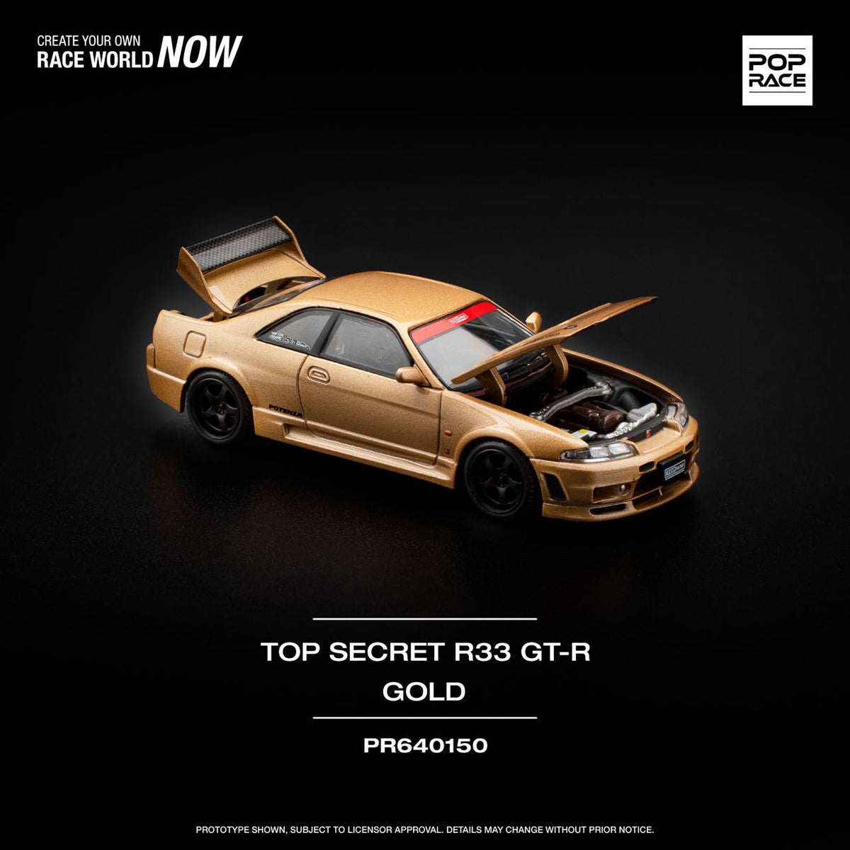 PREORDER POPRACE 1/64 TOP SECRET GT-R R33 - GOLD PR640150