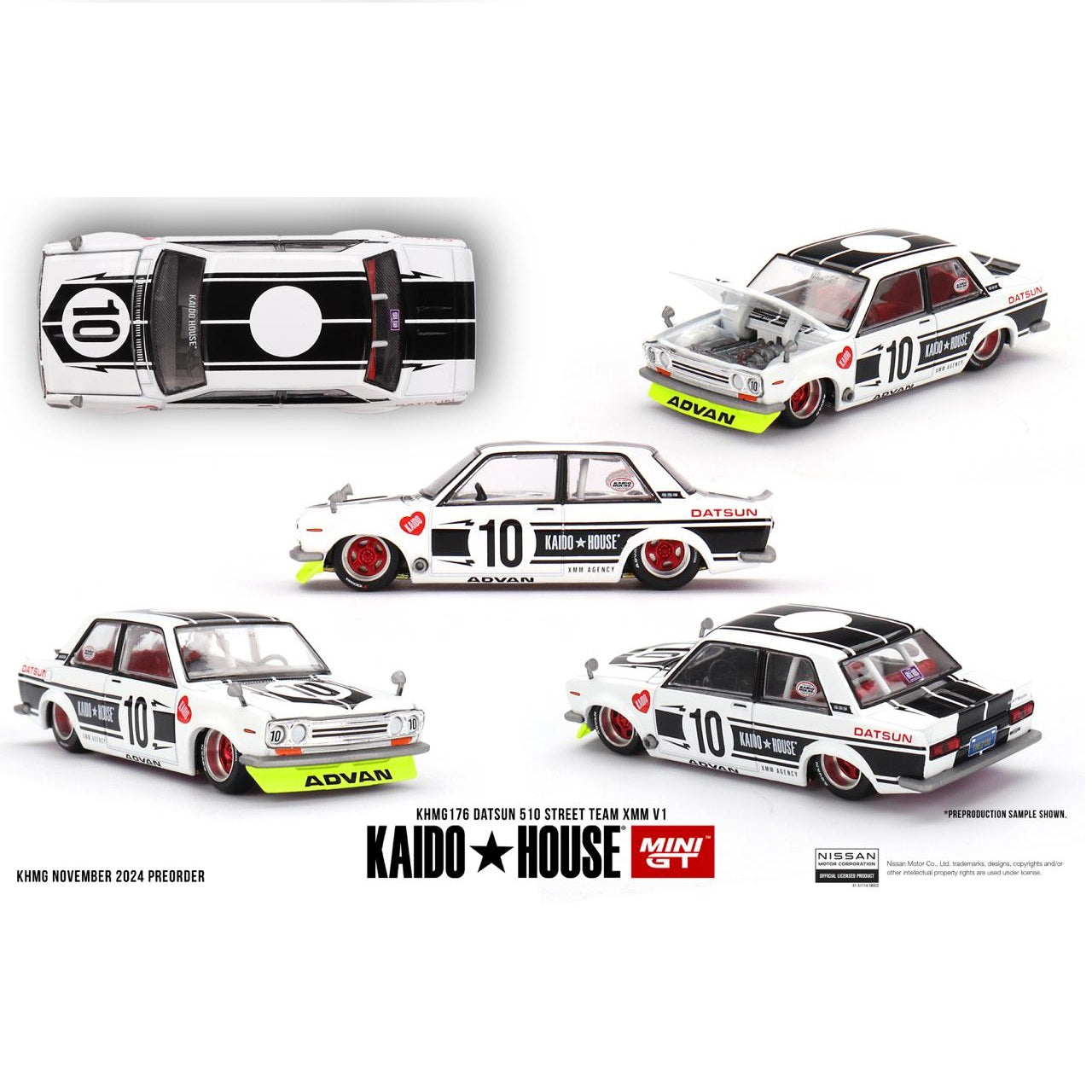 MINI GT x Kaido House 1/64 Datsun 510 Street Team XMM V1 KHMG176