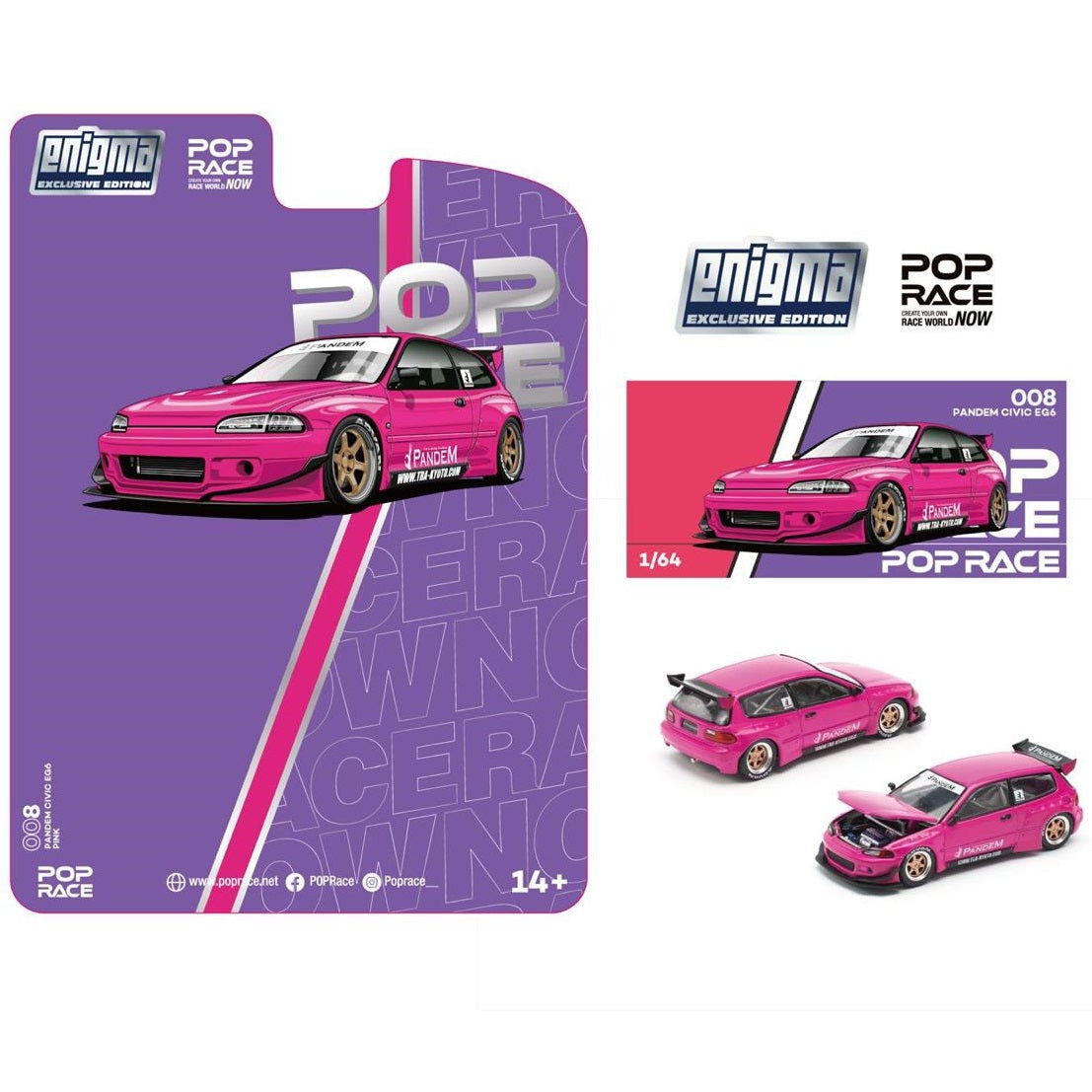 POPRACE 1/64 Pandem Civic EG6 - PINK (enigma exlucsive edition