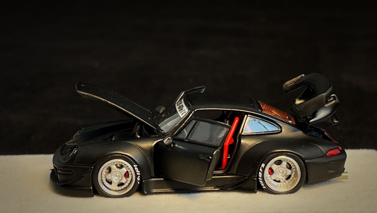PGM 1/64 RWB 993 Matte Black with Silver Wheel (Rectangular Display Box)