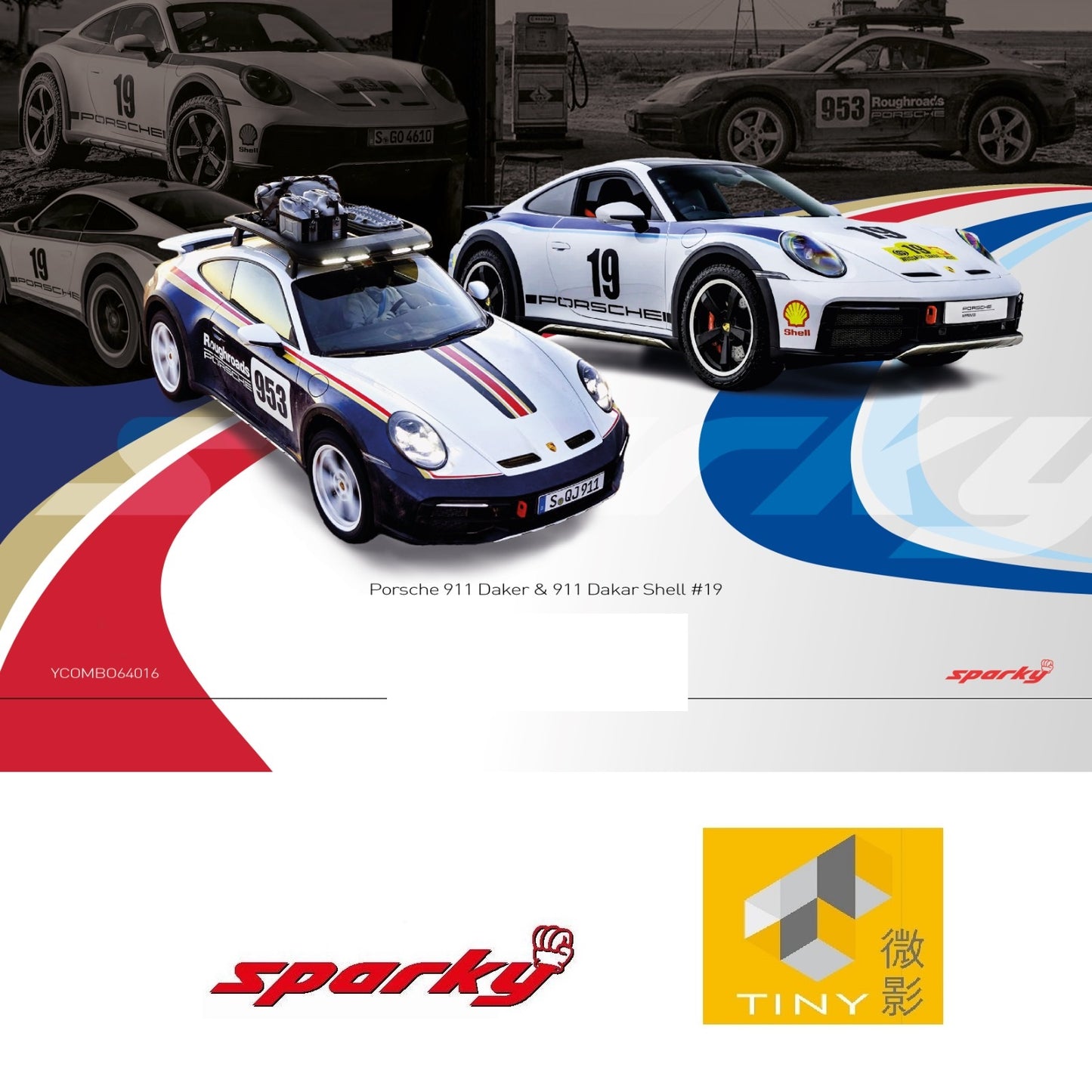 SPARKY x TINY 1/64 Porsche 911 Daker & 911 Dakar Shell #19 YCOMBO64016
