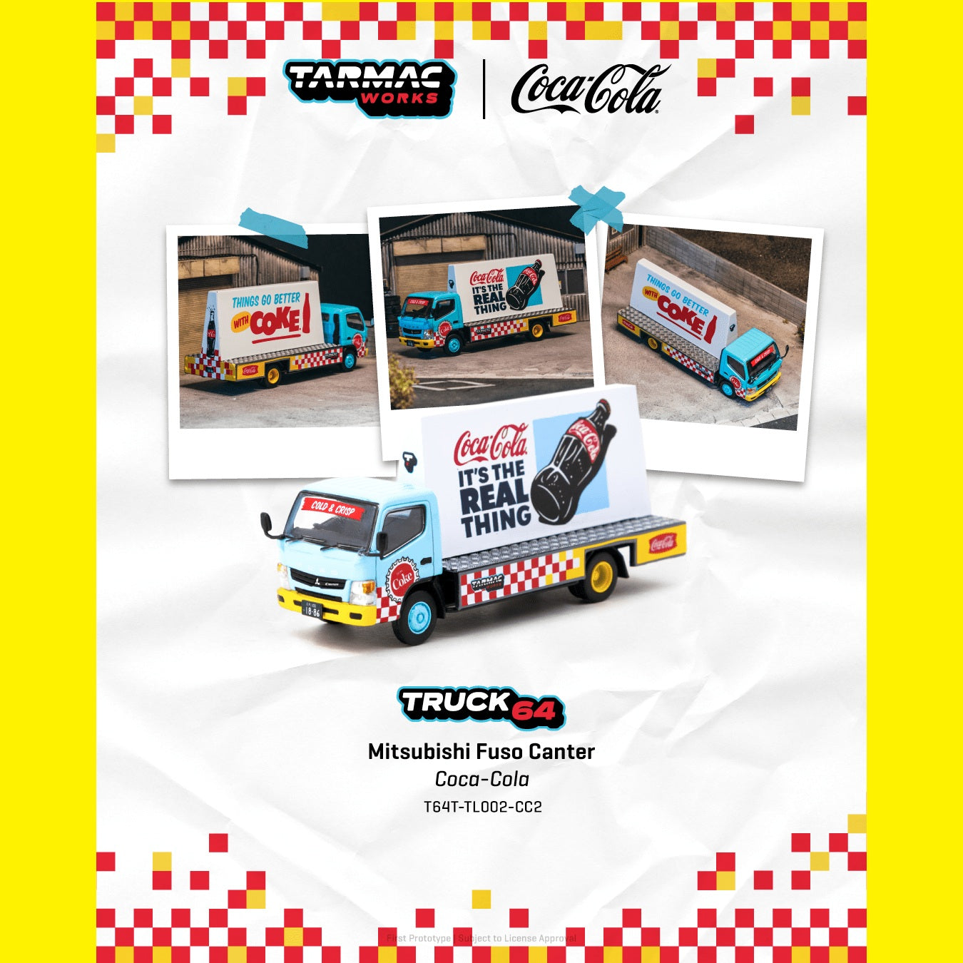 PREORDER TARMAC TRUCK64 1/64 Mitsubishi Fuso Canter - Advertisement Truck COCA- COLA T64T-TL002-CC2 (Approx. Release Date : MAY 2026 subject to manufacturer's final decision)