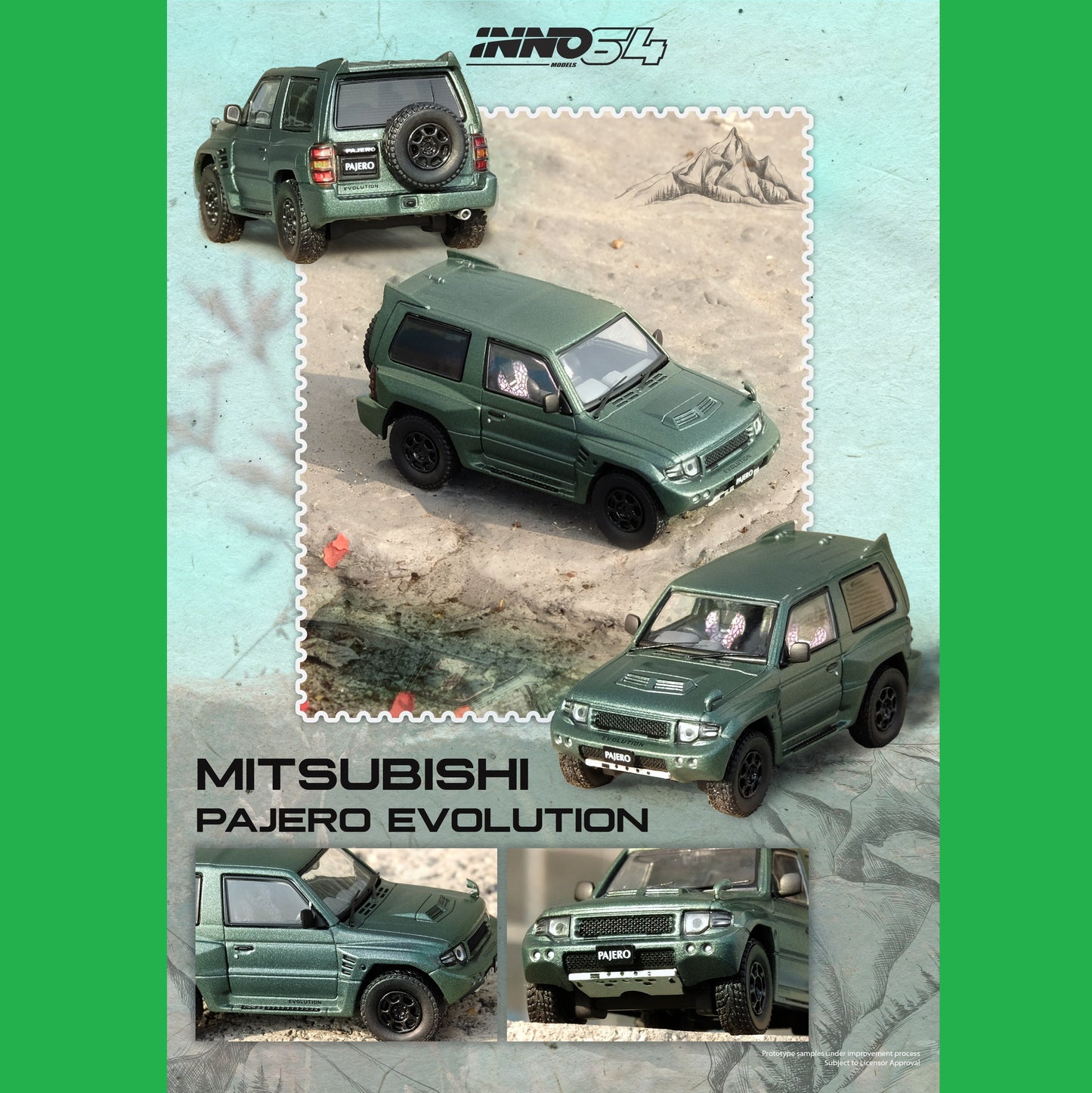 INNO64 1/64 MITSUBISHI PAJERO EVOLUTION Satin Green IN64-EVOP-SGRE