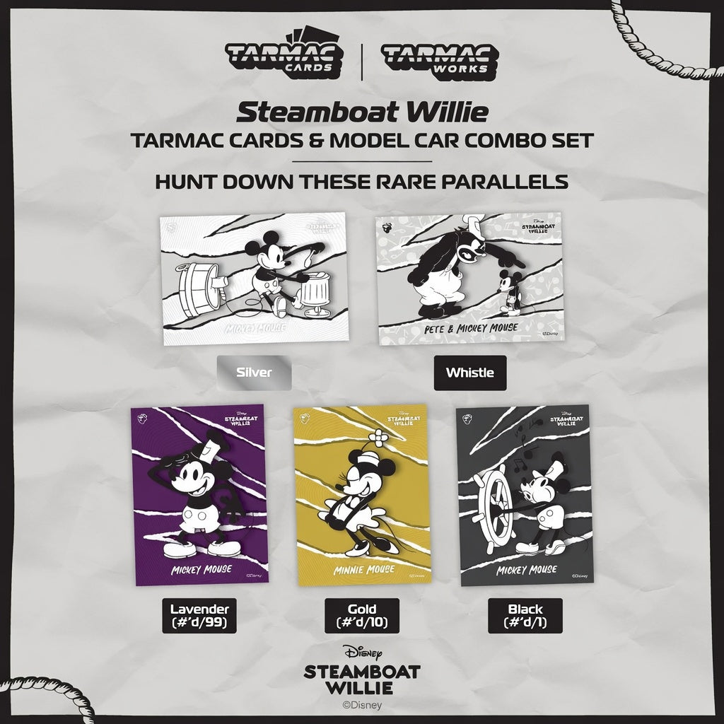 PREORDER Tarmac Works 1/64 Toyota Sprinter Trueno AE86 Widebody by Jon Sibal Mickey & Friends Steamboat Willie - Model Car + Tarmac Cards Combo Set T64G-060-STEAM (Approx. Release Date : Q1 2027 subject to manufacturer's final decision)
