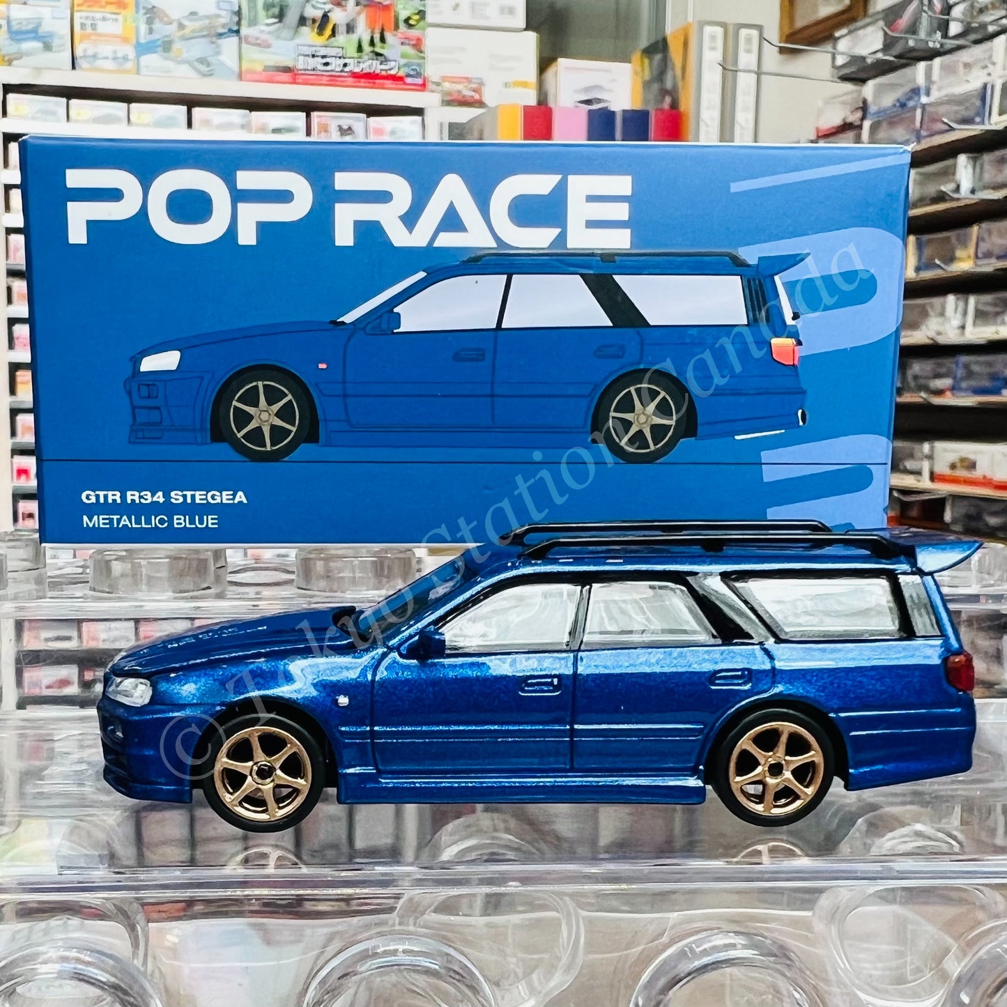 POPRACE 1/64 GTR R34 Stagea Bayside Blue PR64-NR34-STBL